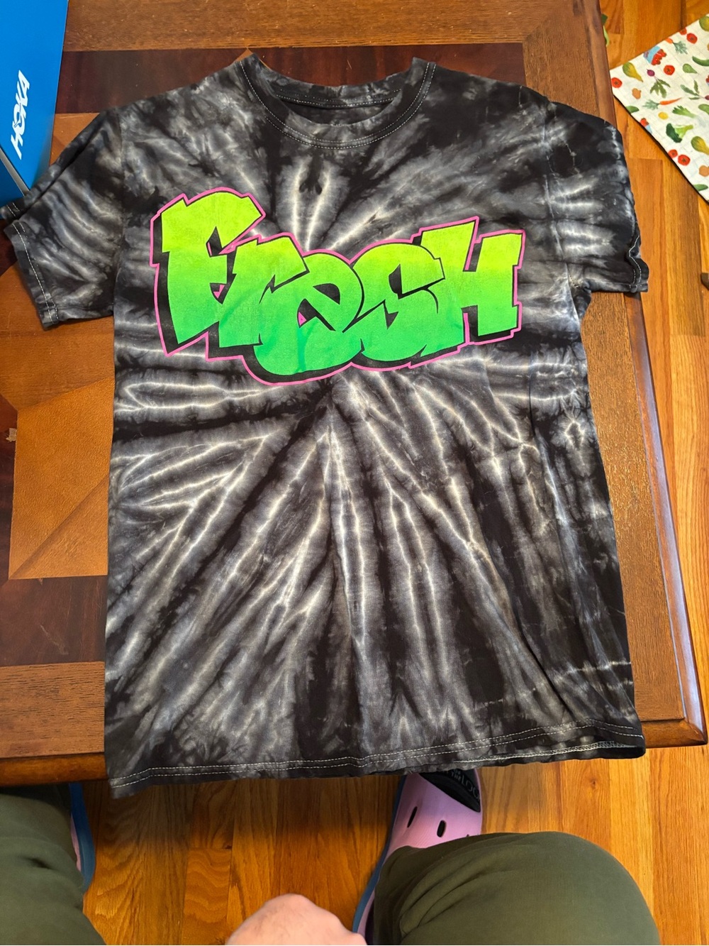 Kids Black Tie-Dye Tee with Neon Green 'Fresh' Graphic - Unbranded